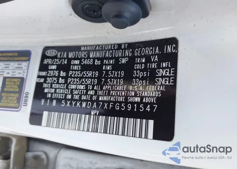 2015 Kia Sorento Limited V6 from USA, damaged, VIN 5XYKWDA7XFG591547
